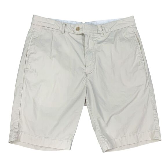 Cremieux Short Men 32 Beige Cotton Flat Front Button Tab Waist Golf Casual Chino - Picture 1 of 10